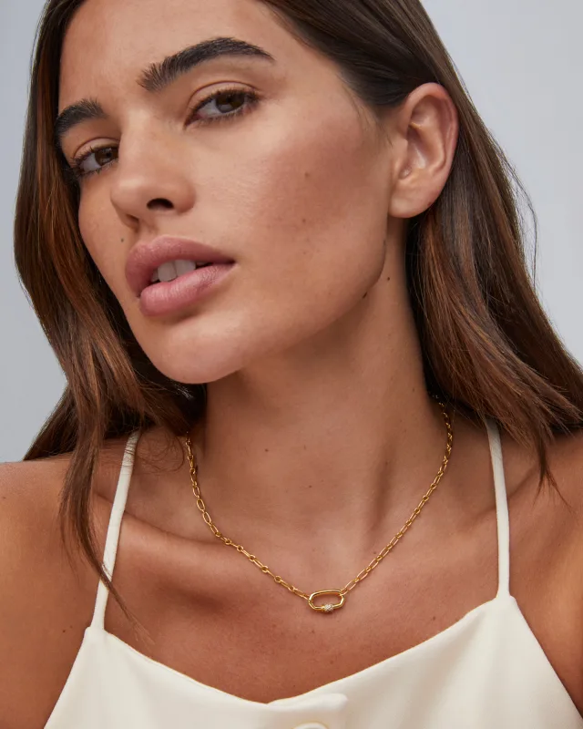 Bristol 18k Gold Vermeil Link Necklace in White Sapphire