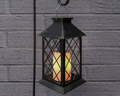 Solar LED Pillar Candle Lantern with Hanger