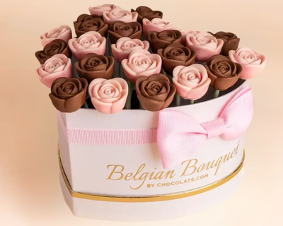 Heart-Shaped Belgian Chocolate Rose Bouquet