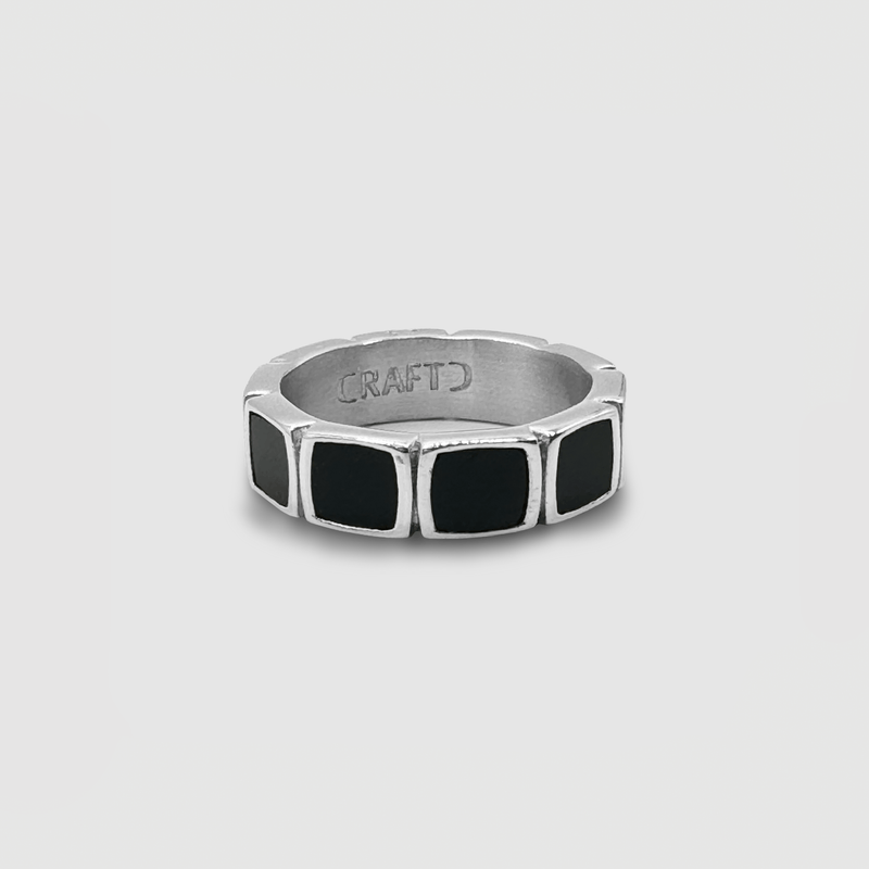 Silver Onyx Stone Band Ring