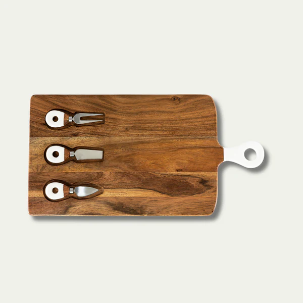 Wood + White Collection Acacia Wood Board with Inlaid Knives