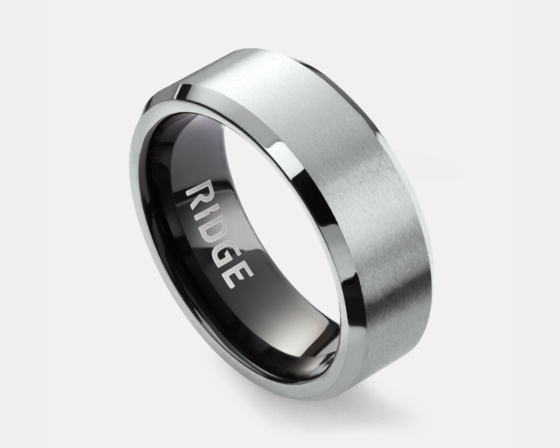 Ridge 8mm Beveled Ring Set, Platinum