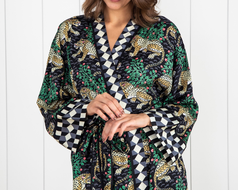 Eco Satin Robe in Bagheera, Ink