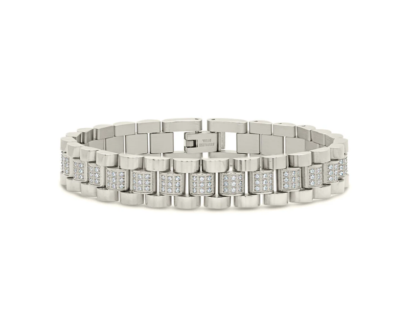 CZ Accent Watch Band Chain Bracelet