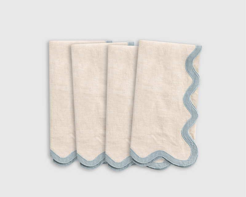 European Linen Scallop Edge Napkins, Set of 4