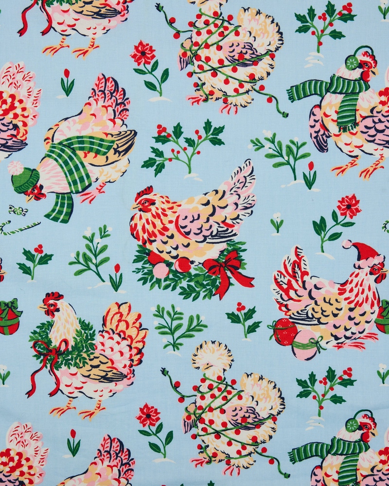 Short PJ Set in Holiday Hens, Pale Blue