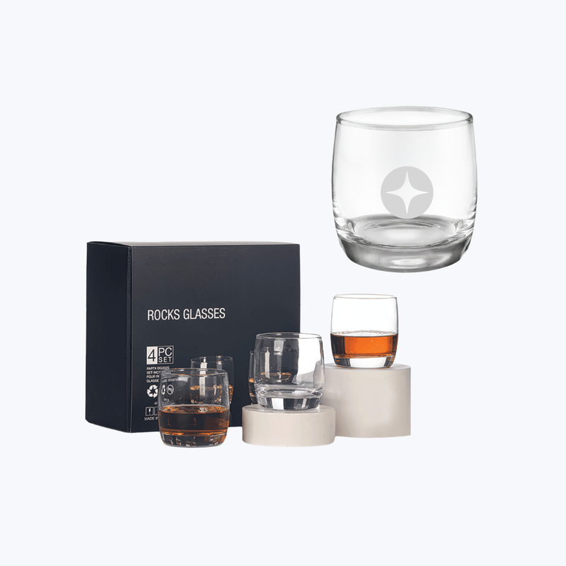 Branded 10oz Round Rocks Glasses, Set of 4