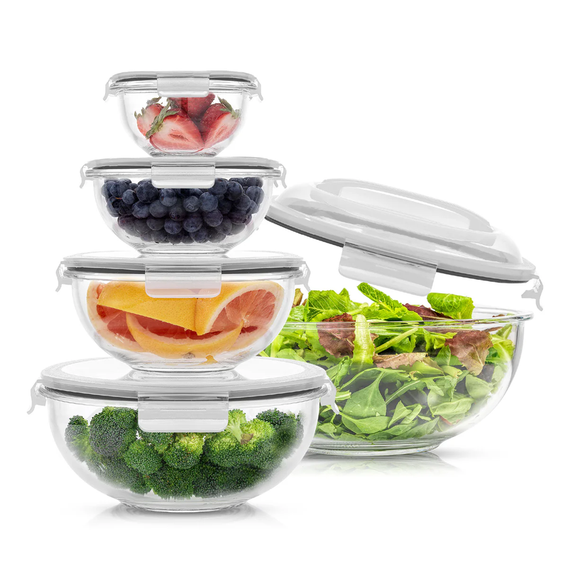 Glass Mixing Bowl Set with Airtight Lids, Set of 5