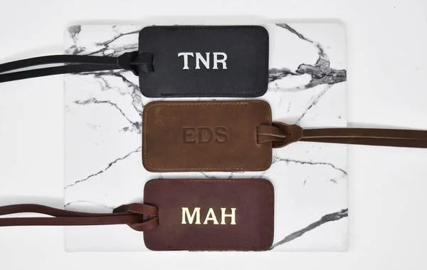 Monogrammed Sewn Leather Luggage Tag