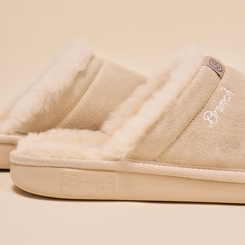 Essential Suede Shearling Slipper, Beige