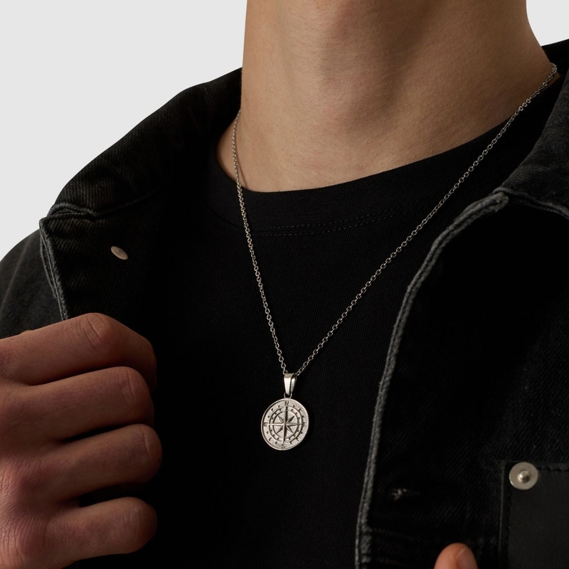 Silver Compass Pendant Necklace