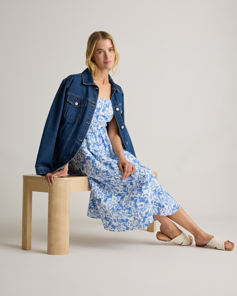 100% European Linen Fit & Flare Midi Dress