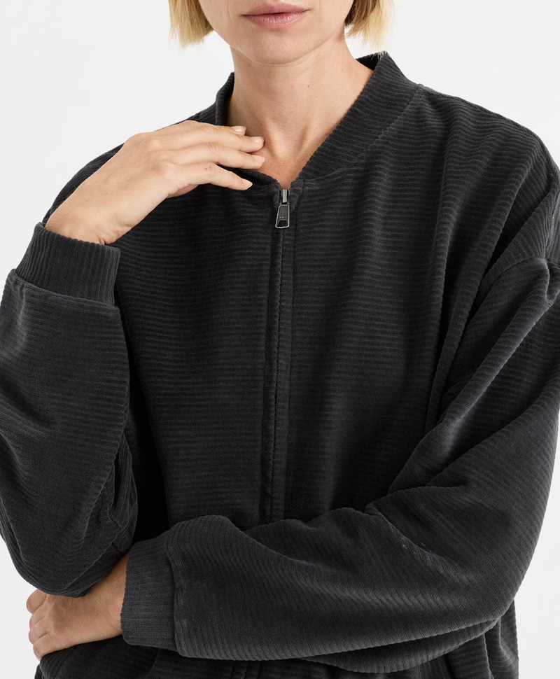 Women's Organic Pure Velour Rib Bomber Jacket, Storm