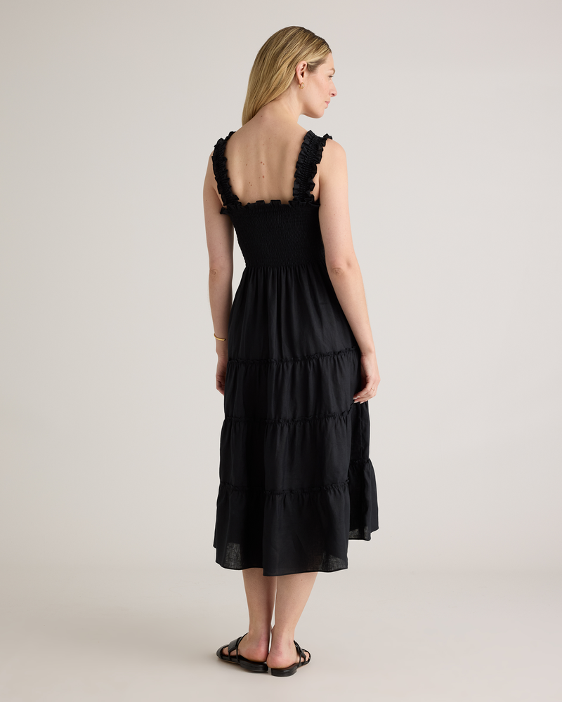 100% European Linen Smocked Midi Dress