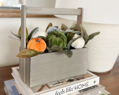 10” Fall Pumpkin Artificial Autumn Arrangement in Wood Basket