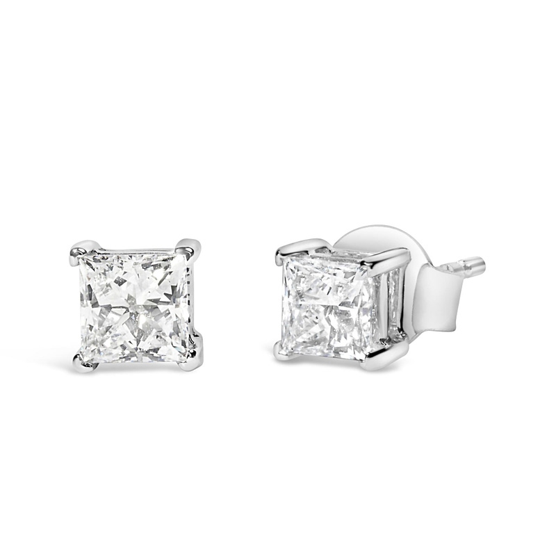 14K White Gold 3/8 Cttw Lab Grown Princess-Cut Diamond 4-Prong Solitaire Stud Earrings