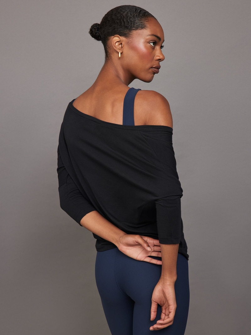Long Sleeve Off Shoulder Tee, Black