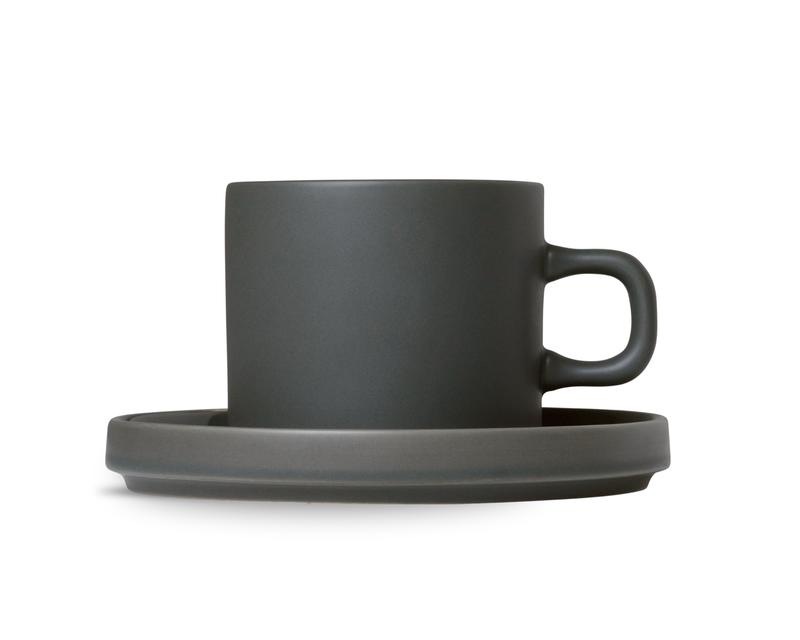 PILAR Stoneware Coffee Cups with Saucers, Set of 2