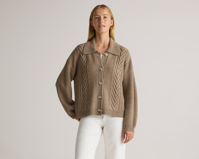Australian Merino Wool Collared Cable Cardigan