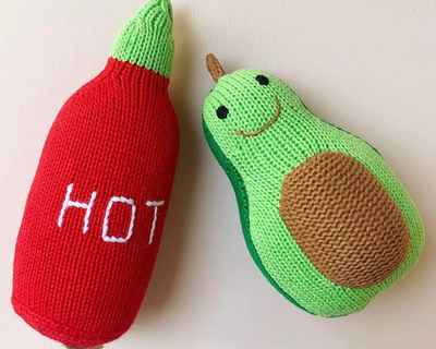 Hot Sauce & Avocado Organic Baby Rattle Gift Set