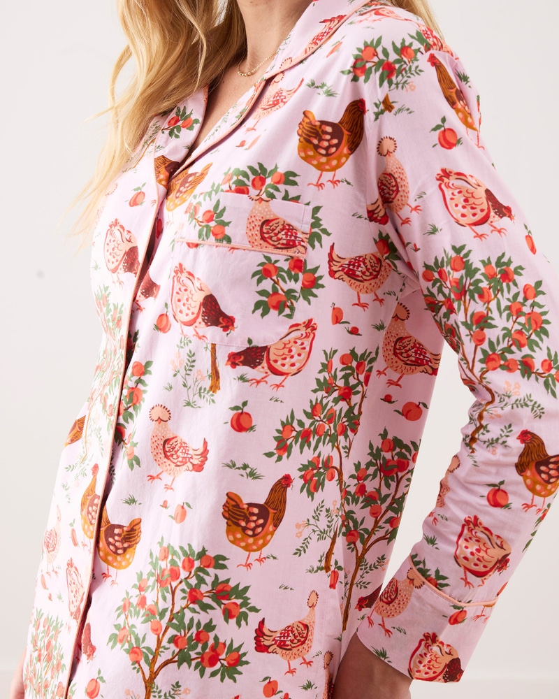 Long PJ Set in Hen House, Ballet Pink