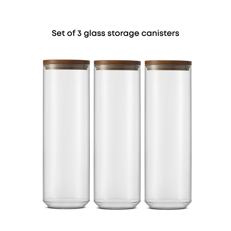 3-Piece Stackable Glass Storage Canister Set with Wood Lids