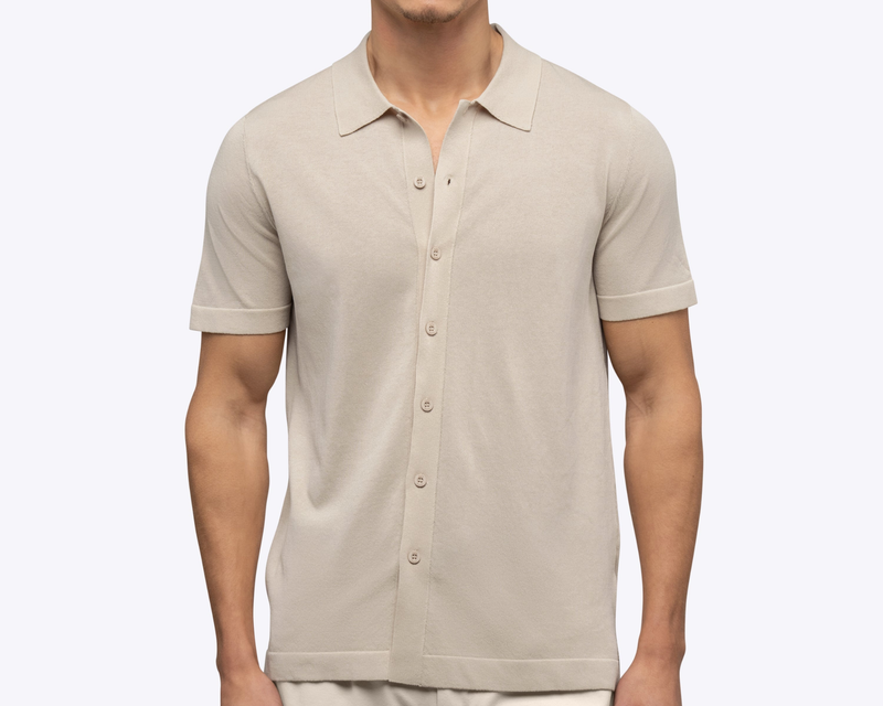 Men's Riviera Knit Button Up, Sand Dune