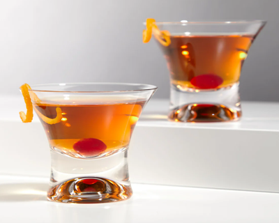 Heavy Base Stemless Crystal Manhattan Glasses, Set of 2