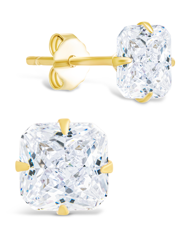 Sterling Silver Radiant Cut Prong Set Stud Earrings