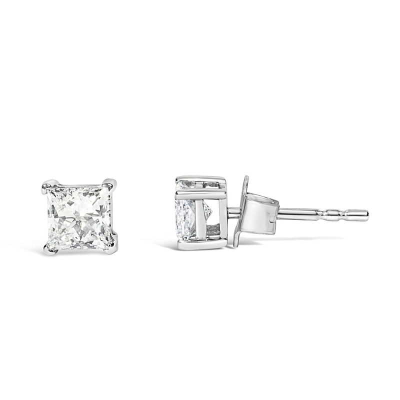 14K White Gold 3/8 Cttw Lab Grown Princess-Cut Diamond 4-Prong Solitaire Stud Earrings