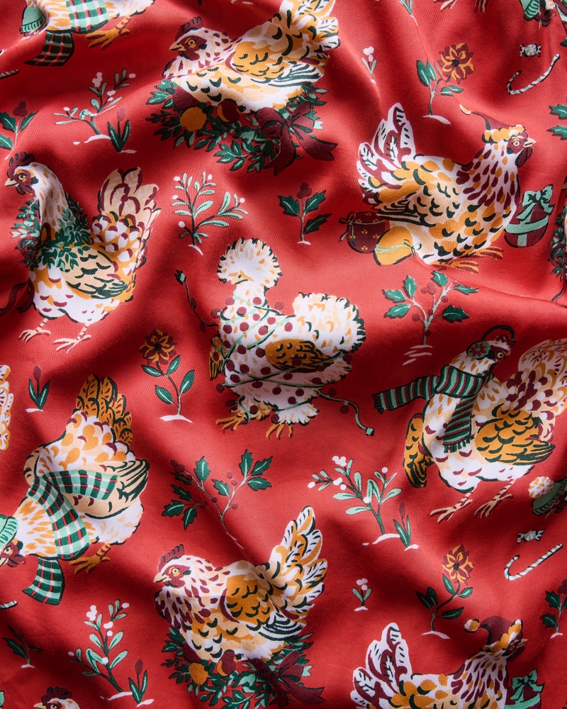 Eco Satin Chic to Sleep Nightie in Holiday Hens, Red Stocking