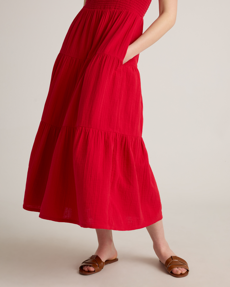 100% Organic Cotton Gauze Smocked Sleeveless Maxi Dress