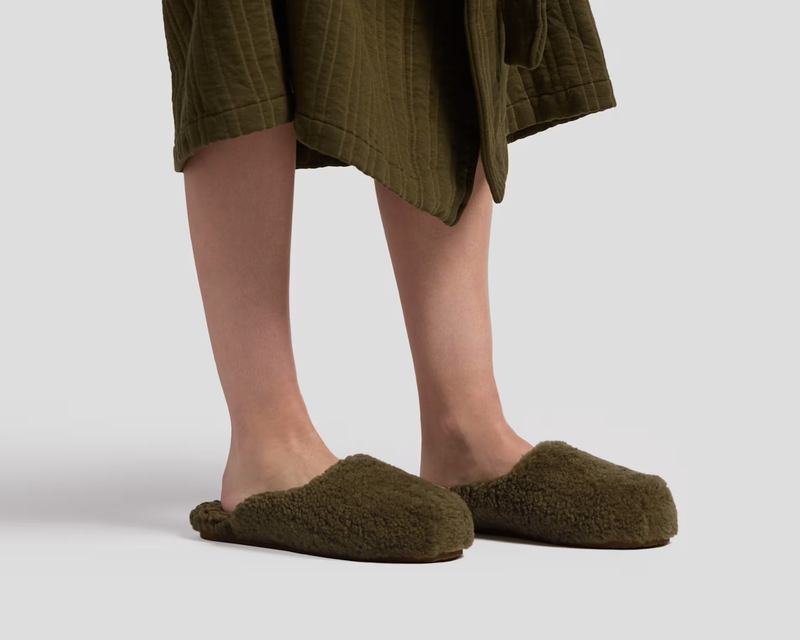 Shearling Wool Lounge Slippers, Natural