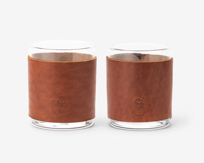 Codex Leather-Wrapped Rocks Glasses, Set of 2