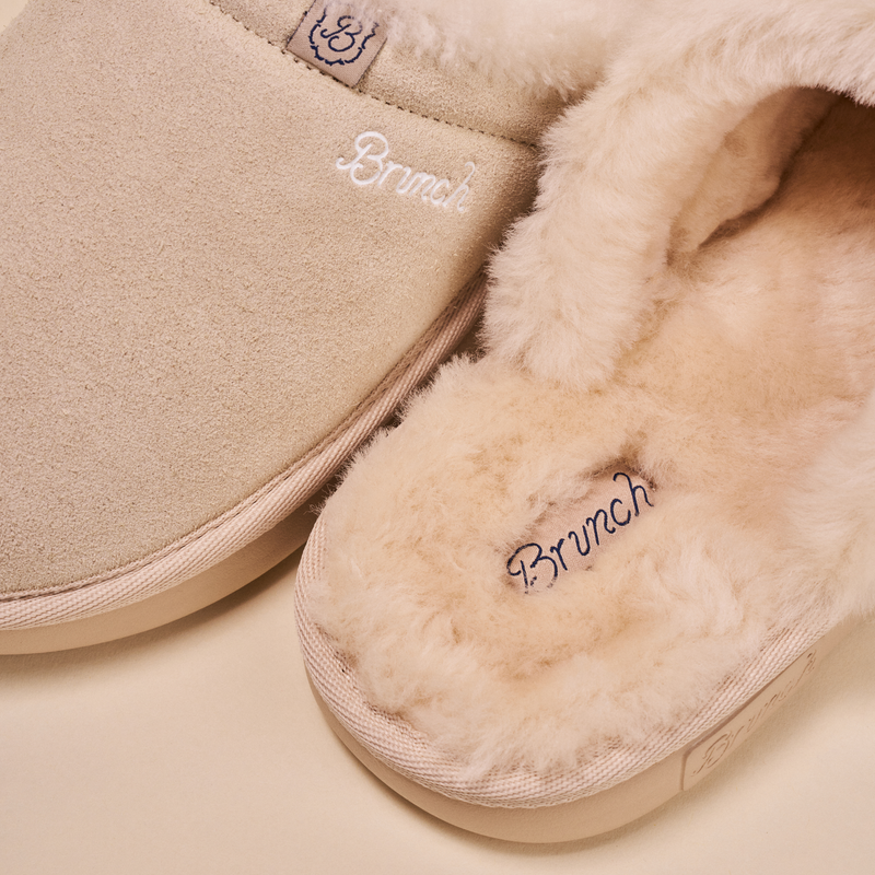 Essential Suede Shearling Slipper, Beige