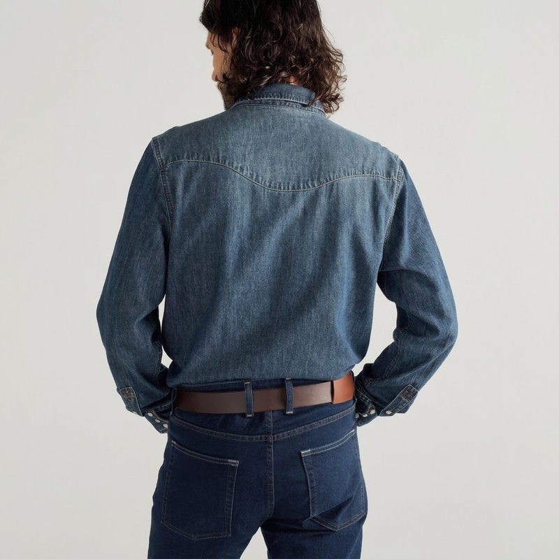 Branded Men's Denim Long Sleeve Pearl Snap Shirt, Dark Wash