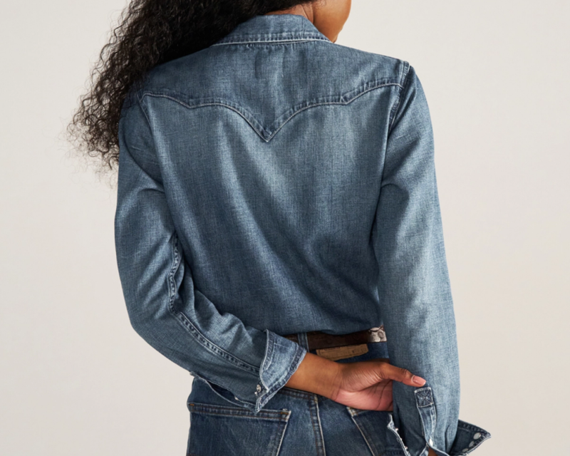 Women's Denim Pearl Snap Shirt, Medium Wash