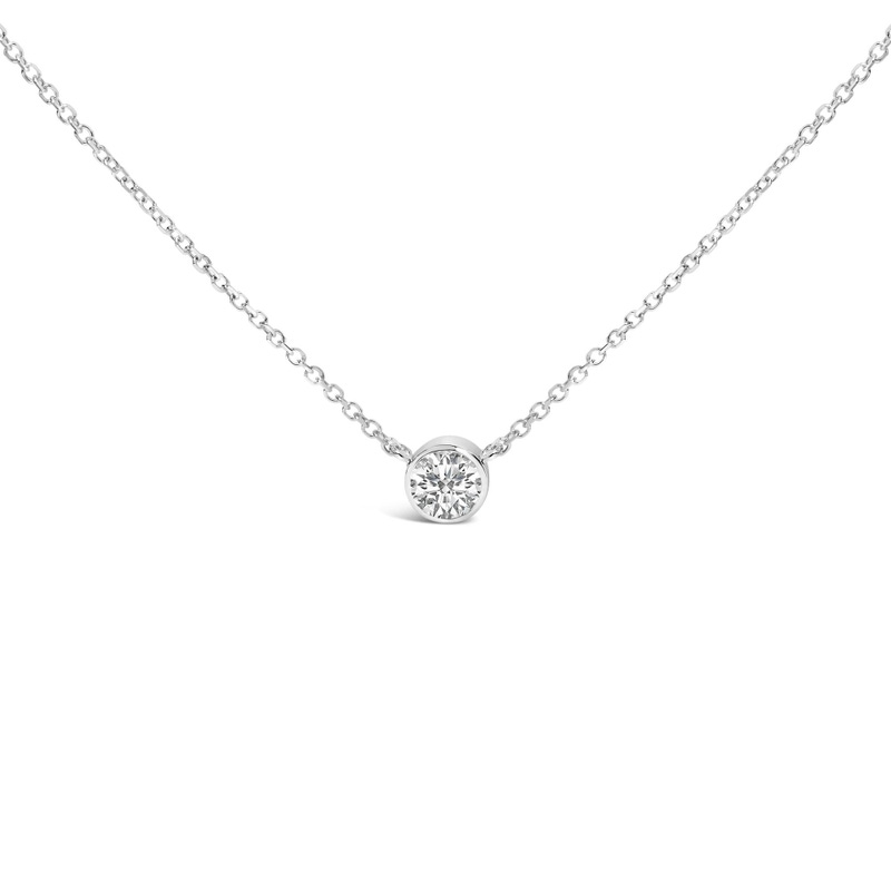 14K White Gold 1.00 Cttw Bezel Set Round Lab Grown Diamond Solitaire Pendant Necklace