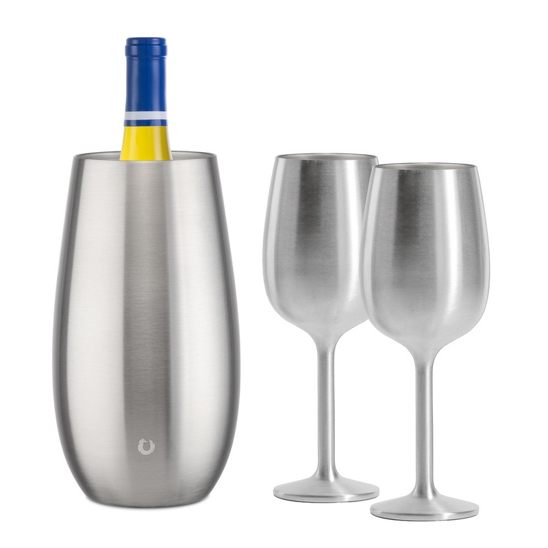 Stainless Steel Wine Chiller and Wine Glass Gift Set