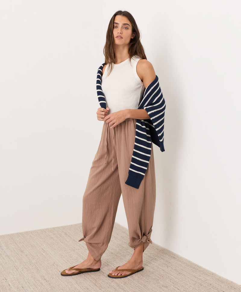 Women's Organic Coastal Double Gauze Split Hem Pant, Driftwood Brown