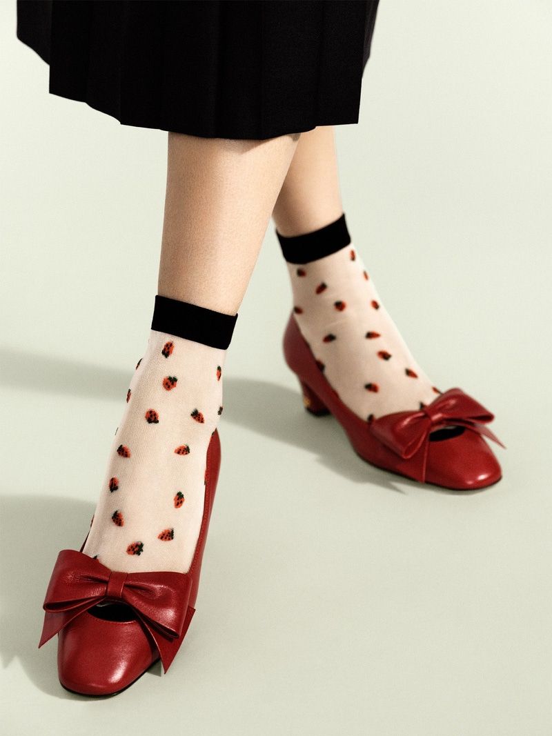 Women's Baby Strawberry Sheer Short Crew Sock