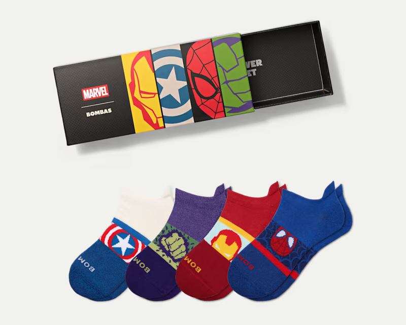 Marvel x Bombas Youth Ankle Sock 4-Pack Gift Box