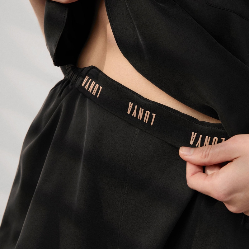 Washable Silk Tee Short Set, Immersed Black
