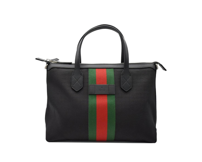 Black Web Stripe Shoulder Tote
