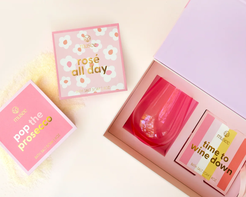 Cheers Wine Glass & Bath Salt Trio Gift Box