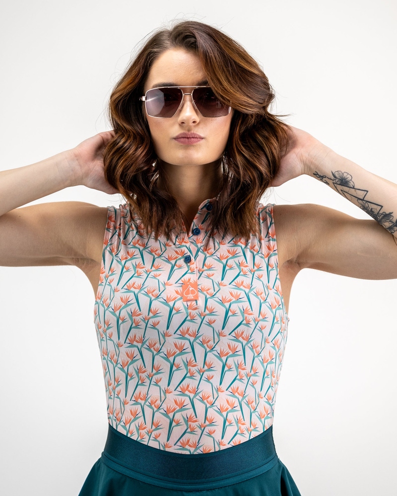 Bird of Paradise Women's Sleeveless Performance Golf Polo