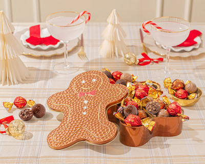 Gold Gingerbread Tin Tin with Red and Gold Bon Bons
