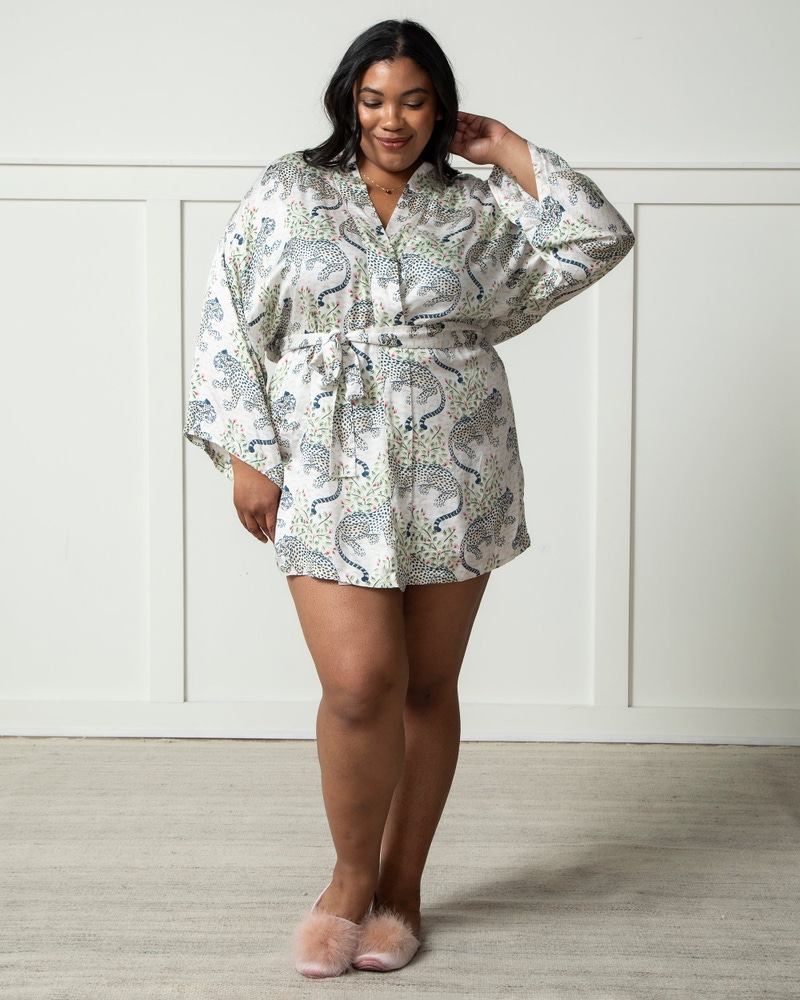 Eco Satin Glam Mini Robe in Bagheera, Wedding Cake