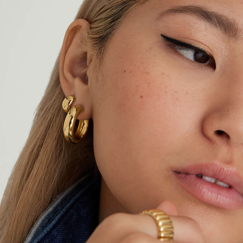 18K Gold Vermeil Chunky Huggie Hoops