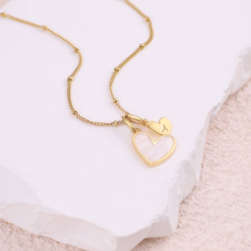 Mother Of Pearl Heart Initial Necklace